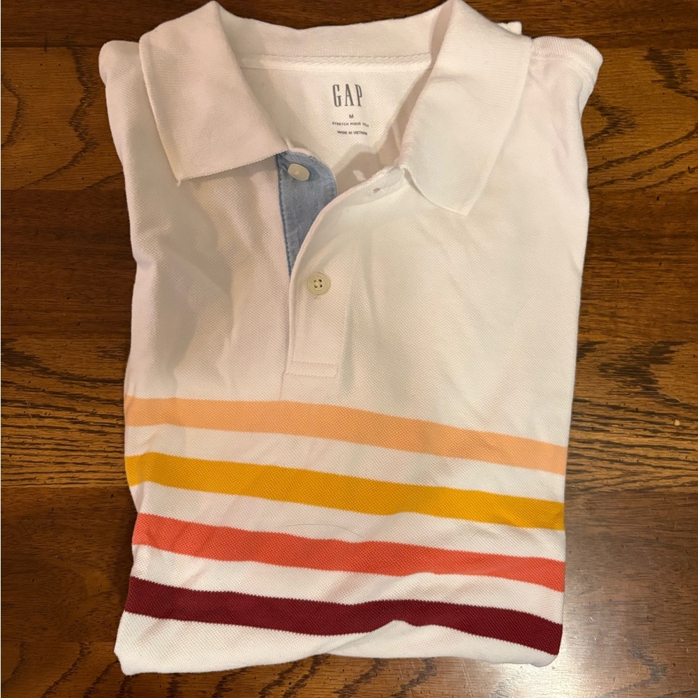 GAP White Polo Shirt with Multicolor Stripes - Picture 1 of 2